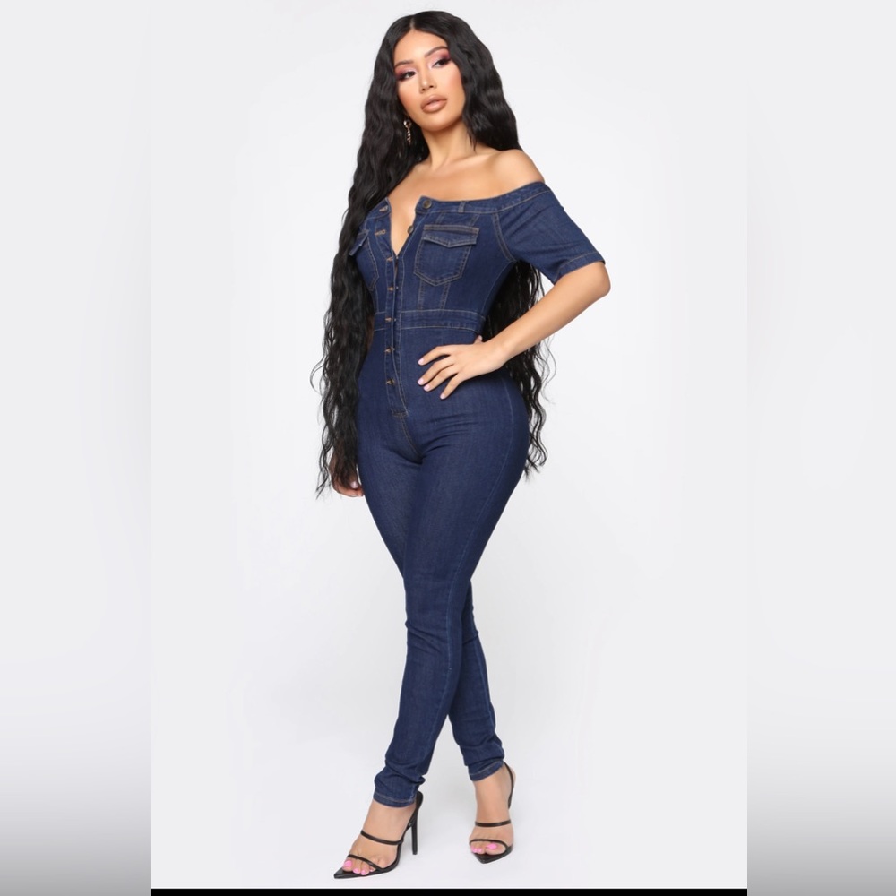 OFF THE SHOULDER DENIM SEXY JUMPSUIT